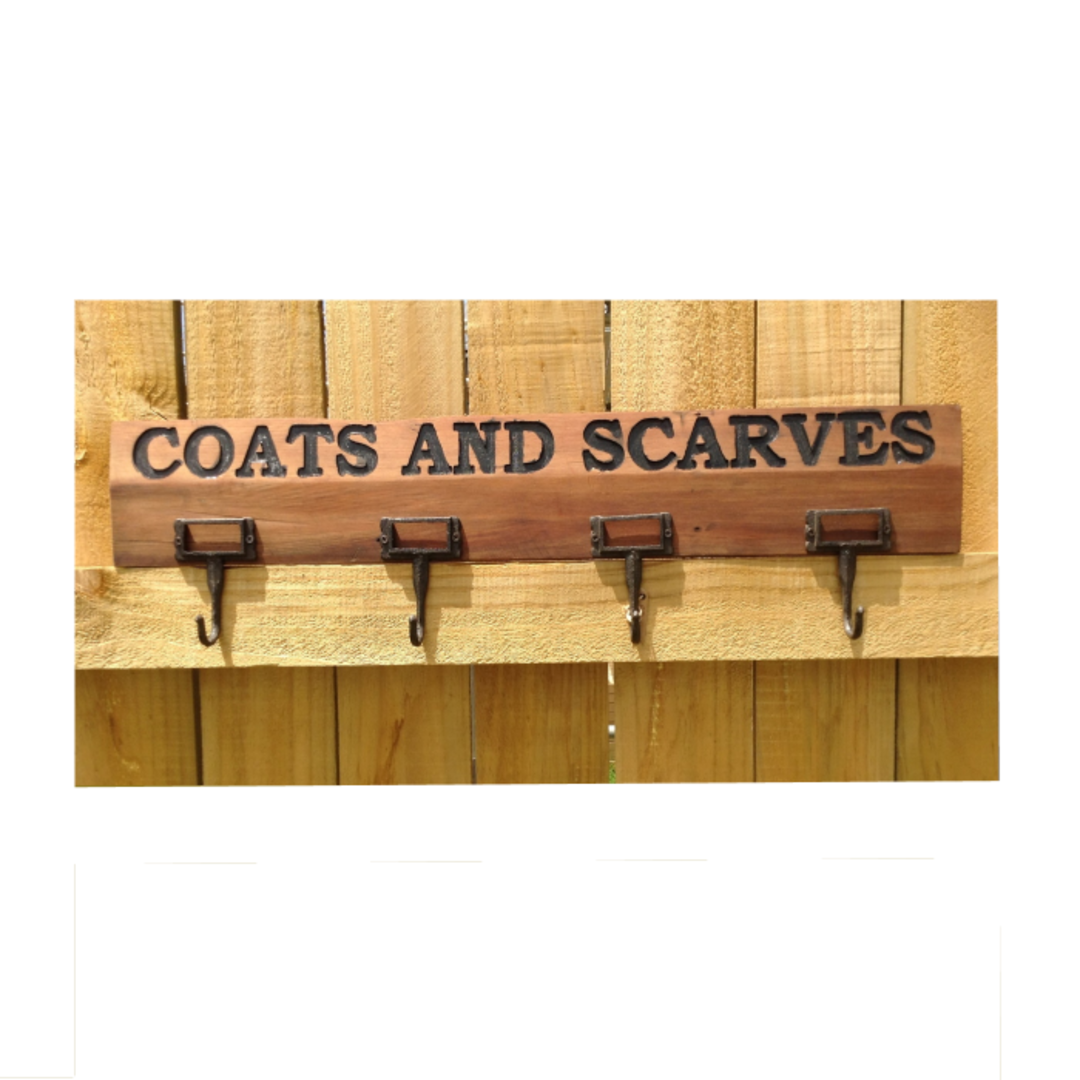 Rimu Coat Rack 'Coats and Scarves' with 4 French hooks image 0